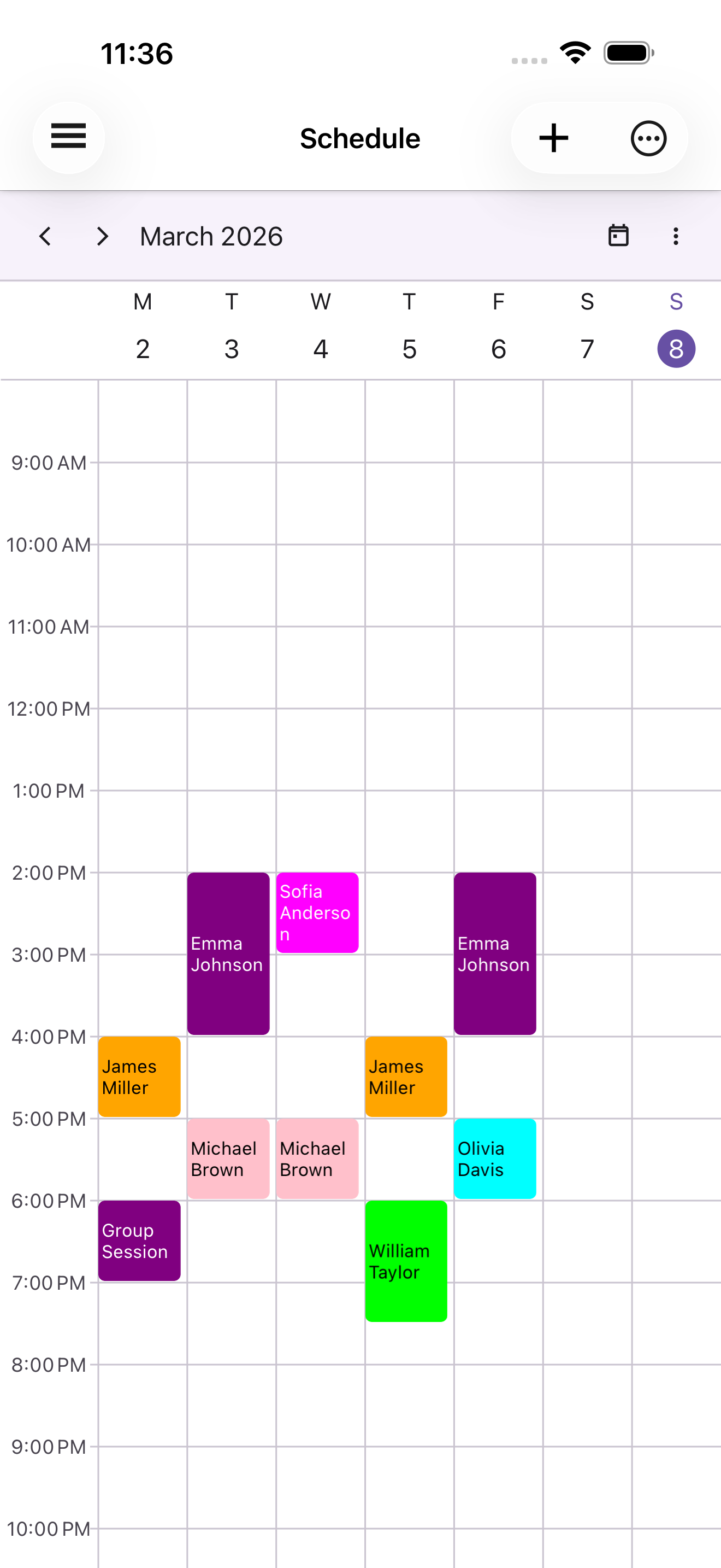 Owlery schedule calendar view